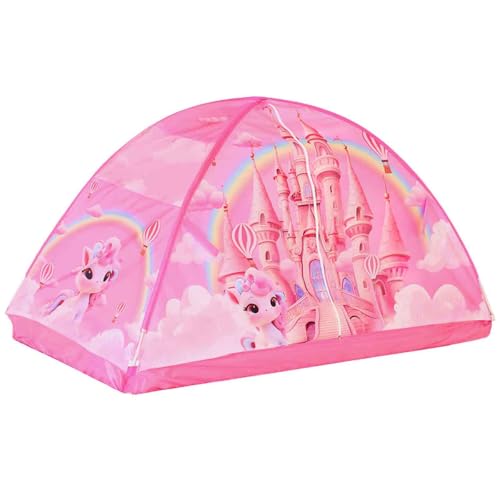 Image of Kid Bed Tent -Twin Play Tent Baby Toddlers Dream Playhouse(Pink Castle)