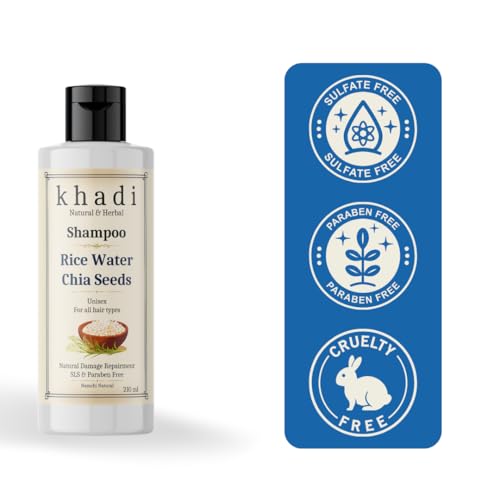 Image of Khadi Rice Water & Chia Seed Shampoo | Natural Damage Repairment | Khadi Natural Shampoo for Women & Men | Sulfate, SLS & Paraben Free 210 ml