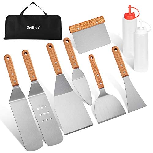 grilljoy 10PC Professional Griddle Spatula Set-Food Grade Stainless Steel Breakfast Kit-Grill Griddle Set for Flat Top Outdoor Cooking - Ideal Gifts for Men