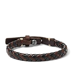 Fossil Men's Braided Leather Bracelet, Color: Black/Brown (Model: JA5932716)