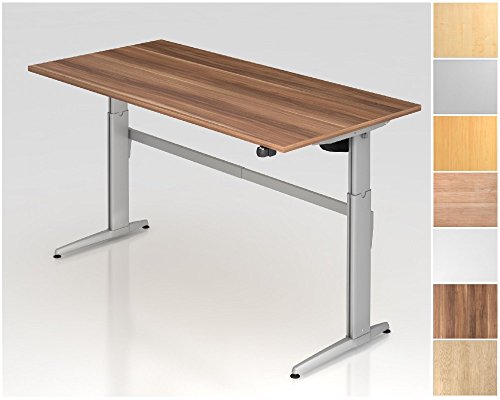 Preisvergleich Produktbild Elektrisch höhenverstellbarer Schreibtisch, Rechteckform, Arbeitshöhe 720-1190 mm, Designer Aluminium C-Fuß-Kufen, Tischplatte - Dekor:Eiche;Größe:1200 x 800 mm