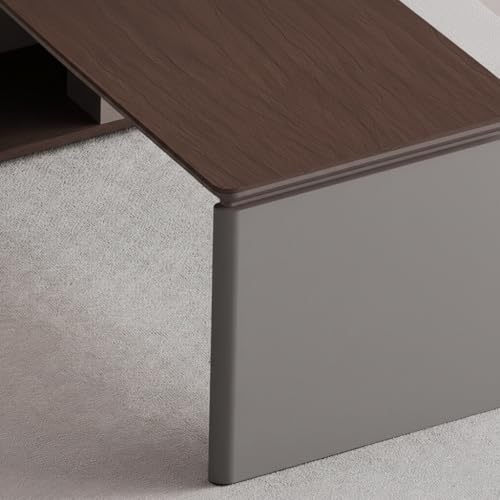 Image of Premium Modern Director Office Table with Dark Wood Finish & Fluted Front Panel, Executive Desk for Corporate Office (LDL-756 MDFL L6W3)