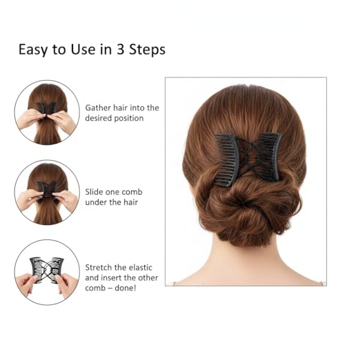 4 Pack Clips de Pelo con Doble Peine Elástico Negro y Marrón miniatura 4