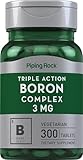 Piping Rock Boron 3mg Supplement | 300 Tablets | Triple Action Complex for Men and Women | Vegetarian, Non-GMO and Gluten Free