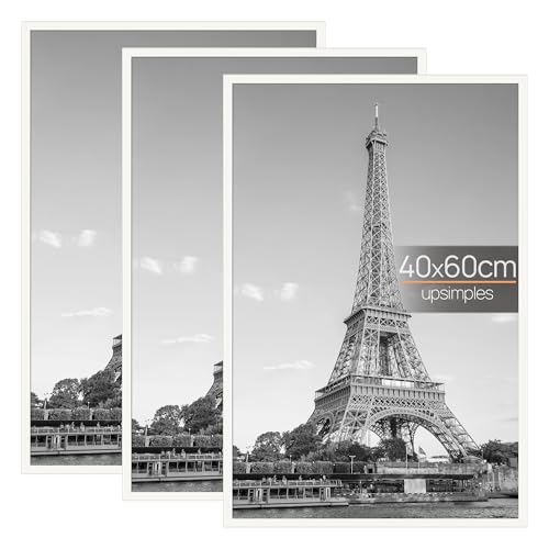 upsimples 3 Pack Bilderrahmen 40x60 40x60 Bilderrahmen Weiß für Fotogalerie Einschubstreifen Horizontale oder Vertikale Wandmontage