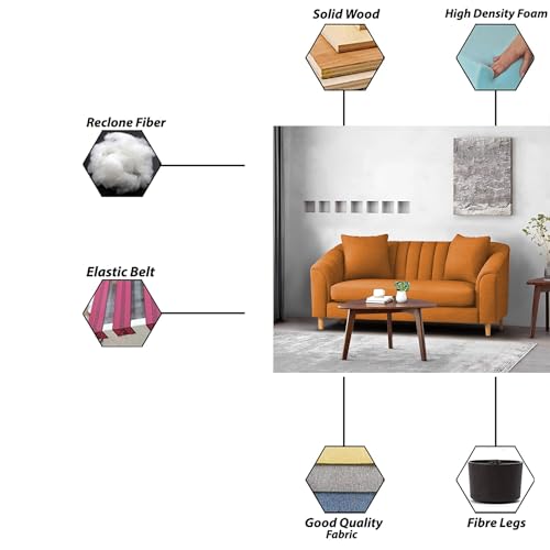 Image of Casaliving Doraldo 2 Seater Sofa Set for Living Room (Orange Colour) Premium Fabric Sofa