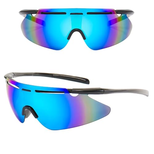 Image of Universal Wraparound Rimless UV400 Protected Sports Sunglasses - for Cycling Cricket Riding Running Tennis Hydrophobic Anti Glare Lens with Full Coverage & Protection with Rich Grip (Blue Mirror)