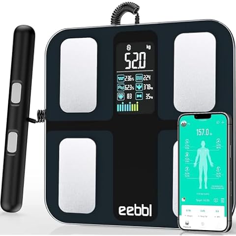 EEBBL Weight Scale for Body Fat with Handle, 20 Precise Body Biological Analyzer, Digital Bathroom Weighing Bluetooth Scale, Body Composition Monitor Health Analyzer 400 lbs - Black，with Baby/Pet Mode Cover