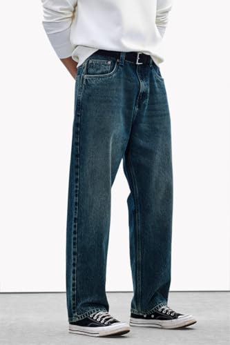 Image of SNITCH Men Casual Jeans | Baggy Fit Relaxed Wide-Leg Design | 100% Cotton Woven Denim with Light Fading for Street & Casual Wear