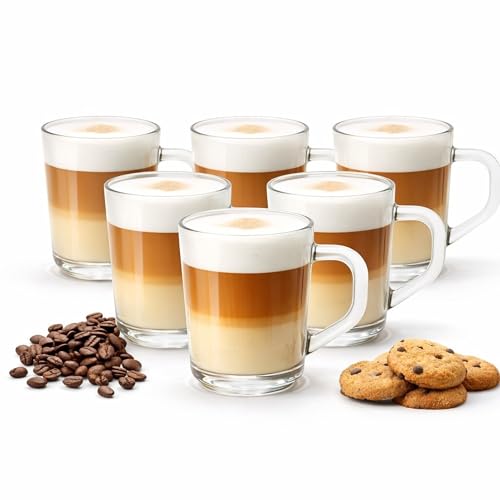 BigDean 6er Set Latte Macchiato Gläser mit Henkel 230 ml klare Latte Gläser & Cappuccino Gläser Kaffeegläser Teegläser Kaffee Gläser Gläser Set für Heiß -& Kaltgetränke