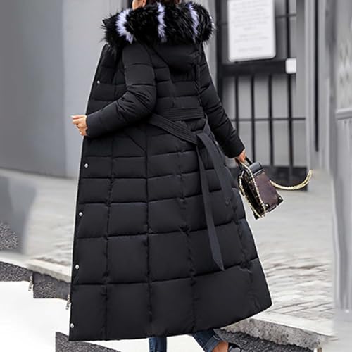Womens Long Puffer Coat with Hood Maxi Length Quilted Padded Jackets Winter Warm Long Sleeve Outerwear Pockets3