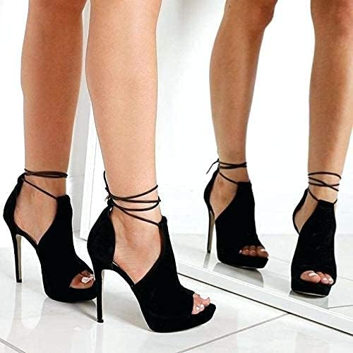 Womens Peep Toe Platform Heels Sexy Sandals Strappy Lace Up Tie Stilettos Dress Pumps Shoes - Image 5