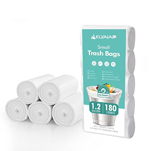 Small Trash Bags 1.2 Gallon,Aklyaiap Mini Trash Bags 180 Counts Biodegradable,Recycling Extra Small Garbage Bags Unscented,Waste Basket Liners For Kitchen, Bathroom, Bedroom, Office, Camping