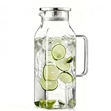 SYDALARAW Glass Water Pitcher, 2 Liter/68 oz Square Glass Pitcher with Lid and Handle, Clear Heat Resistant Glass Water Jug Carafe Juice Container for Hot Tea, Cold Brew and Milk