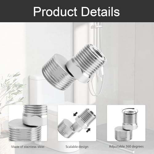 0XBIT 360 Degree Adjustable Angled Curved Foot, 2 Pieces Stainless Steel Faucet Angled Curved Foot, Shower Faucet Adapter - Image 3
