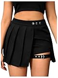 SweatyRocks Women's High Waisted Asymmetrical Hem Buckled Detail Pleated A Line Mini Skirt Black Petite S