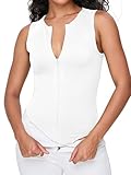 iGENJUN Women's Bodysuit Tops Sleeveless Invisible Zip Up Crew Neck Body suit, M, White