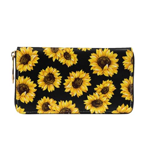 Yellow Sunflower Pattern Men'S Women'S Leather Wallet Cell Phone Purse Fashion Clutch Wristlet Bag2