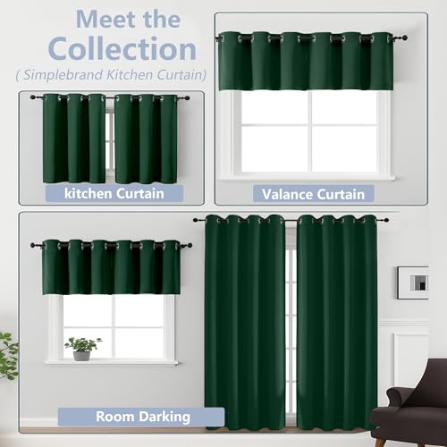 Image of Simplebrand Ever Green Window Valance for Kitchen 14 Inches Long 2 Panels Set, Room Darkening Valance Curtains for Living Room, Grommet Short Privacy Kitchen Curtains for Bedroom Kids Room, 40Wx14L