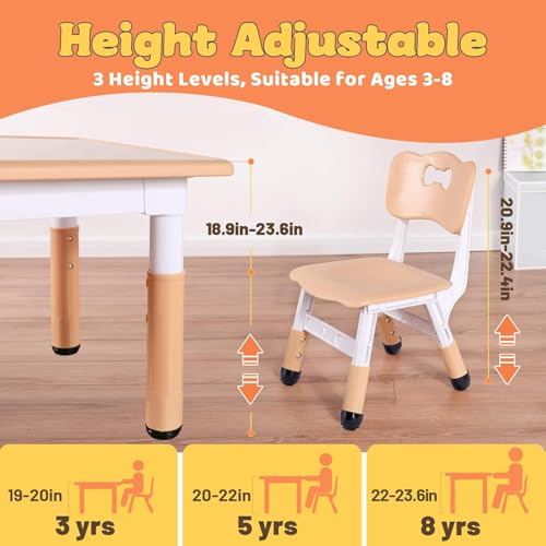 Image of Snazzy Height Adjustable Toddler Kids Table and 2 Chairs Set, for Crafts Table, for Classrooms Homes,