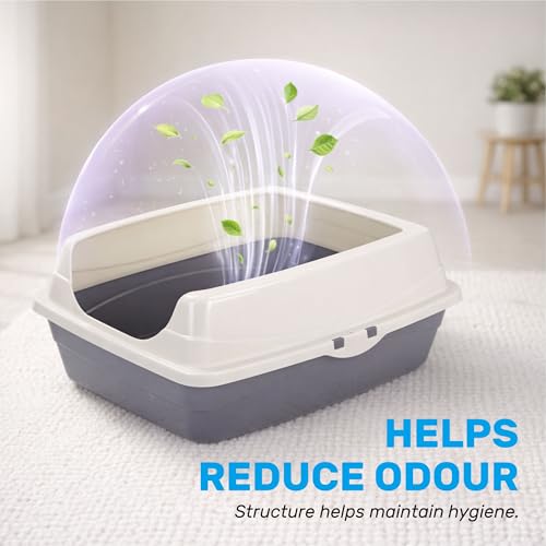 Taylor & Brown Tall Open Top Cat Litter Tray - Large Cat Kitten Toilet Box with Detachable Rim, Non Stick Surface, Anti-Scatter Design, Easy Entry, Durable Plastic, Grey & White - Image 4