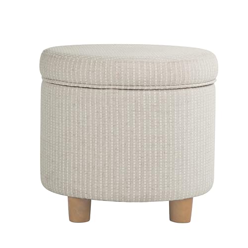 Image of HomePop 19 inch Round Storage Ottoman - White Woven Stripe
