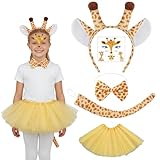 Yuwnd Giraffen Kostüm, Gelbes Karnevalskostüm Mit Giraffenohren, Schleife, Schwanz, Gesichtsaufkleber Und Tüllrock, Giraffe Kostüm Damen, Tierkostüm Kinder