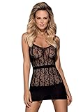 Obsessive verführerisches edles Damen Mini-Kleid aus zarter Spitze, in hübscher Geschenkbox (S/M/L, Schwarz-Netz)