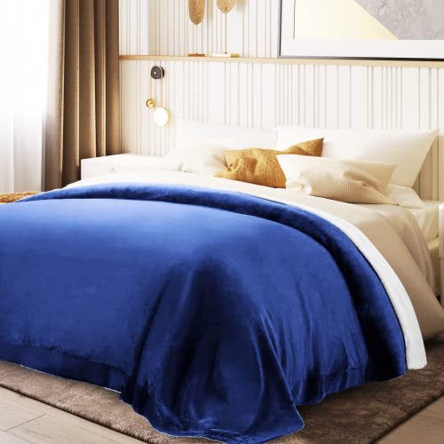 DIKI Manta de Lana de Cordero Negro Manta Cama Invierno 220x240cm Azul Marino Cover