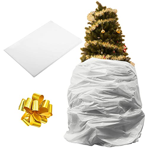 Boao Christmas Tree Disposal Bag, 9 x 4 ft, White, with Ribbon Pull Bow