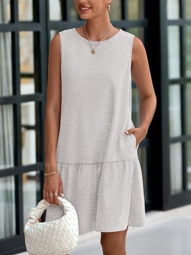 Image of PRETTYGARDEN Casual Short Summer Dresses for Women 2025 Sleeveless Crewneck Cute Ruffle Loose Vacation Mini Tshirt Dress