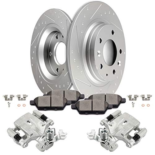 Image of SCITOO Rear Brake Kit [4] Brake Pads [2] Brake Rotors [2] Brake Disc Calipers w /Bracket Compatible With 2006-2012 for Ford for Fusion,2007-2012 for Lincoln for MKZ