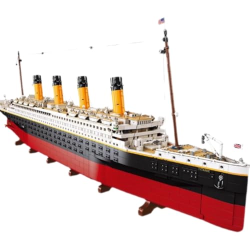 ZNVNブロック 巨大客船 タイタニック号9090ピース 全長1.35m 特大クルーズ船模型 18歳以上向け 内部構造再現 豪華階段/ボイラー室/プール付き 展示台＆銘板付属 大人のコレクション用ブロック (レッド)