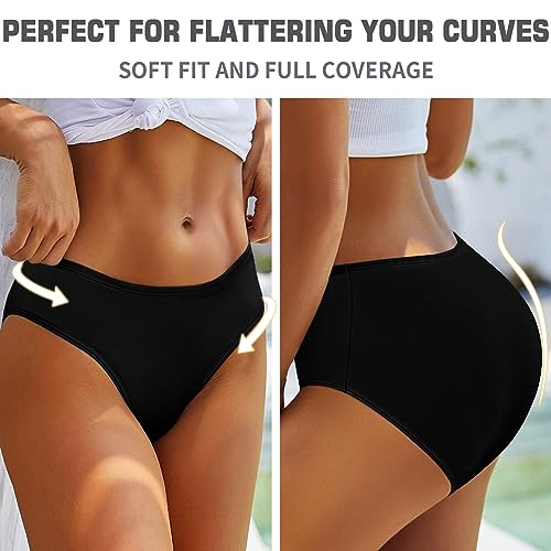 Image of Women's High Waist Cotton Underwear Soft Brief Panties Decorated with Lace Regular and Plus Size