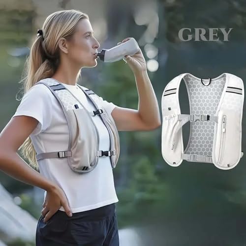 Image of Running Vest for Men, Hydration Bag with Lightweight Design, Chest Bag for Runners, Marathon Equipment with Reflective Strips, Tactical Vest for Hiking and Cycling(Grey)