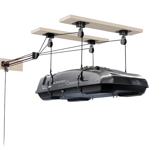 Cargo Box Ceiling Storage Hoist 180lbs Pulley System for Garage Ceiling Storage Heavy Duty Garage Pulley Lift System for Roof Cargo Box Garage Hoist for Overhead Storage Fits 8-16ft Ceilings