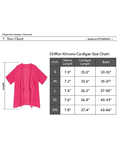 Styleword Women’s Summer Kimono Cardigan Short Sleeve Lightweight Sheer Cover Up Shrug Open Front(Hot Pink,Xxl) #TOP5