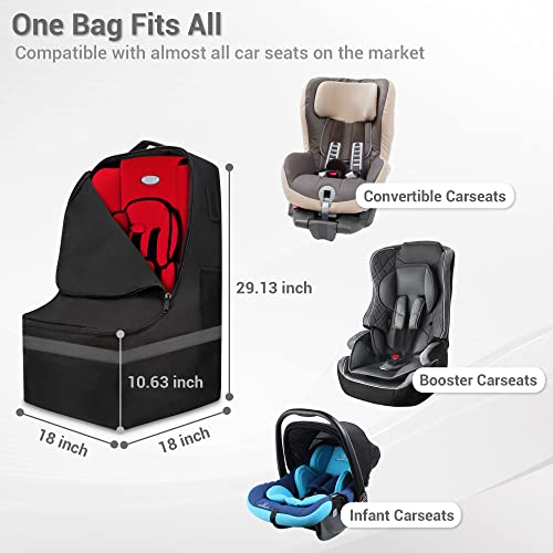 Image of Car Seat Travel Bag - Padded, Comfortable, Durable, Roomy Gate Check Carseat Cover Backpack Fits 3-in-1，Convertible, Booster & Infant Car Seats for Airplane, Airport, Gray