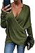 Women's V-Neck Crisscross Sweater Oversized Long Sleeve Cross Wrap Knit Pullover Top Fall Fashion Cute Sweaters (Army Green,XX-Large)