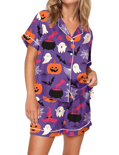 Image of SHESHOW Satin Pajamas for Women Set Preppy Animals Pjs Short Sleeve Shorts 2 Piece Loungewear Sets XS-XXL