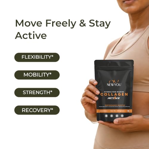 Image of NewYou Active Marine Collagen Powder for Joint & Bone Support | With Glucosamine, Hyaluronic Acid & Vitamin C | Supports Flexibility & Mobility | Orange Flavour | 500g