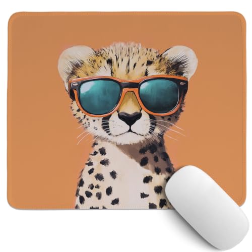 Image of Small Orange Cheetah Mouse Pad,Funny Sunglasses Animal Desk Mat | Small Cool Cheetah Mouse Pad for Office Home Dorm Desktop Decor, Funny Sunglasses Animal Desk Mat for Wild Art Lovers