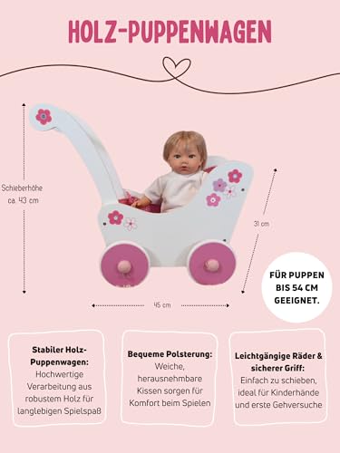 Bayer Chic 2000 425 99 - Holz-Puppenwagen Fiori, 55 x 31 x 45 cm – Ansicht 4