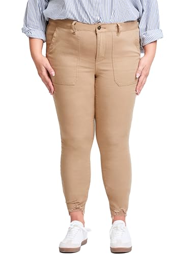 Royalty For Me Women's Plus Size Mid Rise Frayed Ankle Pants, Sahara, 16W Khaki