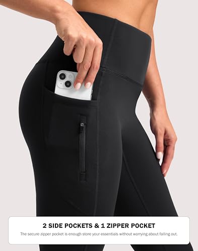 SANTINY Fleece Lined Flare Leggings Women 28.5/30.5/32 Water Resistant Winter Bell Bottom Hiking Yoga Pants with Pockets4