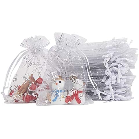 LOKIPA 50pcs Christmas Organza Gift Bags Cover