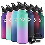 Motswedi Botella Termica Niños, 500ml Doble Aislamiento, Botella Agua Termica, Termo Sin BPA, Cantimplora Infantil, Reutilizable, Cantimplora para Deporte, Viaje, Escuela, Exterior, Verde-Morado