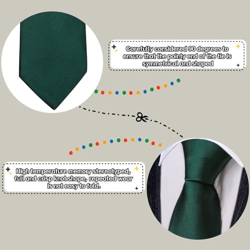 Barry.Wang Dark Green Tie Sets for Men Silk Solid Necktie Stain Ties Handkerchief Pocket Square Cufflinks Wedding Business