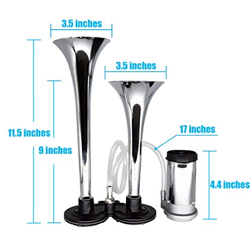 image for Mirkoo 12V 150dB Car Air Horn Kit, Super Loud Twin Tone Chrome Plated 