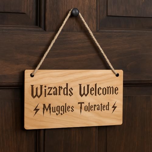 Zauberer Willkommen Muggel Geduldet Schild Magische Wandkunst Lustige Filmzitat Holzschild Holzplakette Natürliche Heimdekoration Magisches Geschenk